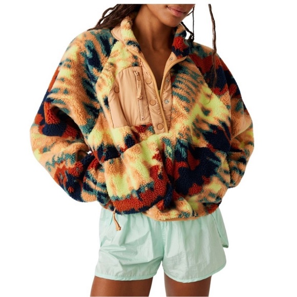 NWT Free People Sherpa Hit The Slopes Oasis Combo Aurora Tie Dye Pullover XS - Picture 2 of 12